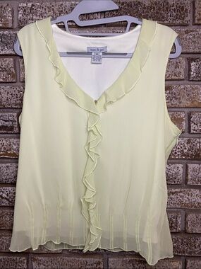mac & jac Silk Light Chartreuse Coloured Ruffle V-Neck Sleeveless Blouse